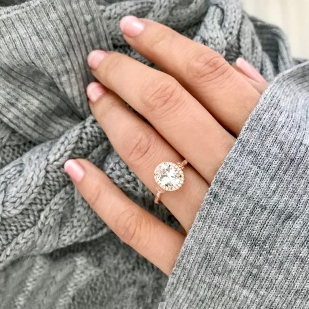 Rose Gold Diamond Wedding Bridal Engagement Ring - Picture 3 of 9